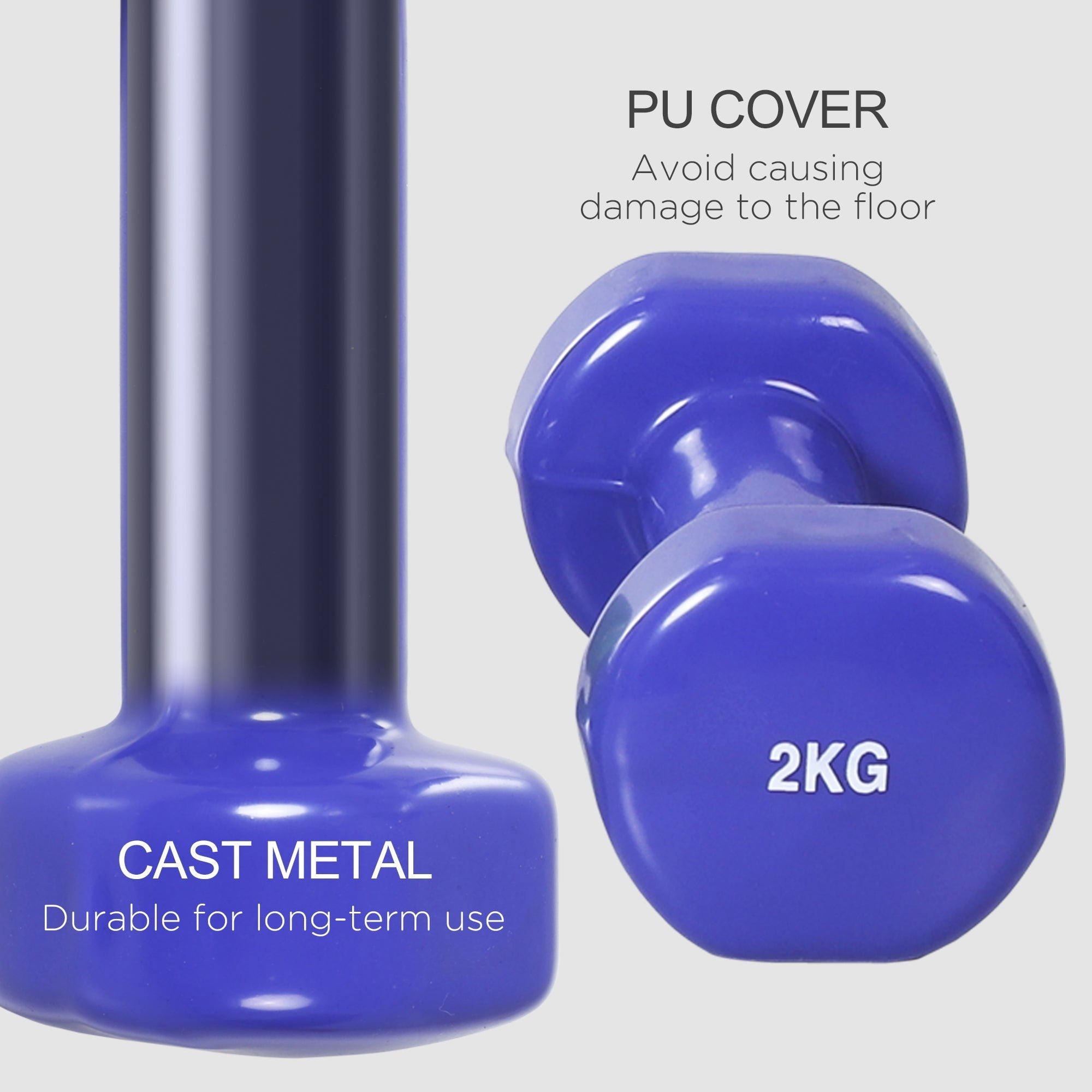 Blue 2kg dumbbell with pu cover cast metal base from homcom 10kg set features easy-read weight numbers and bright colours