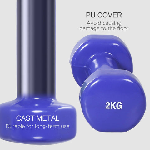 Blue 2kg dumbbell with pu cover cast metal base from homcom 10kg set features easy-read weight numbers and bright colours