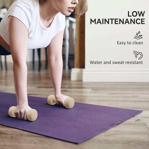 Beige foam dumbbells with smooth rounded design and easy-read weight numbers for low-maintenance workouts