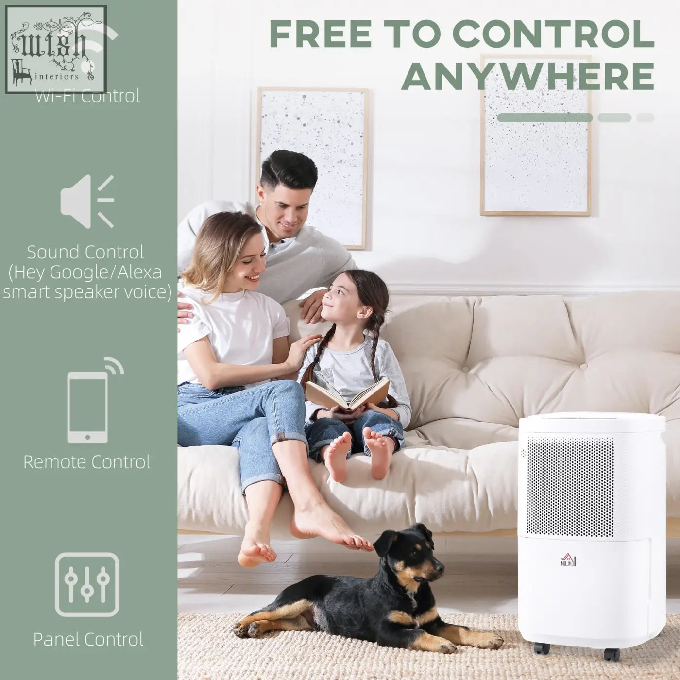 White homcom 10l day portable dehumidifier with perforated front panel black caster wheels and 2200ml water tank