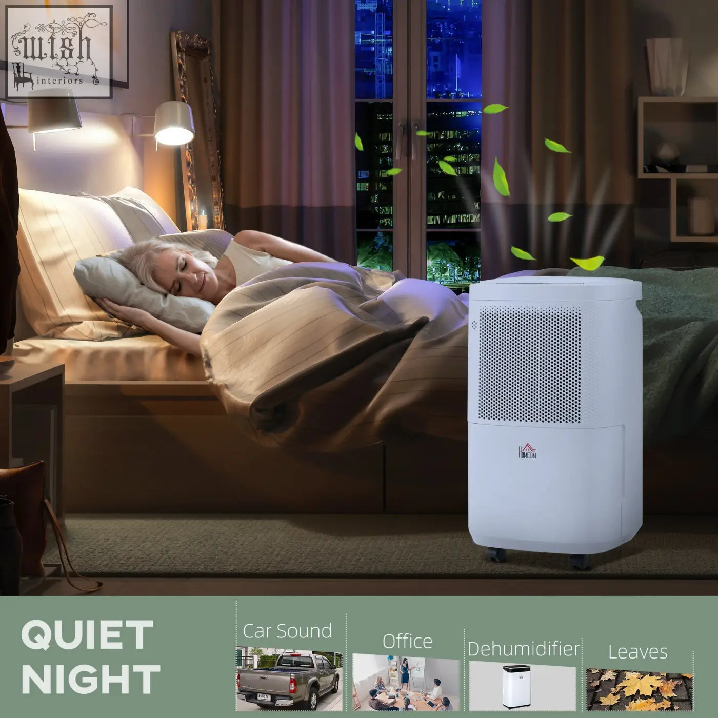 White homcom 10l day portable dehumidifier with perforated front panel and small wheels for home use water tank