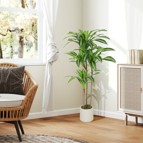 HOMCOM 120cm artificial dracaena tree with bendable trunks green leaves in a sleek white ceramic pot