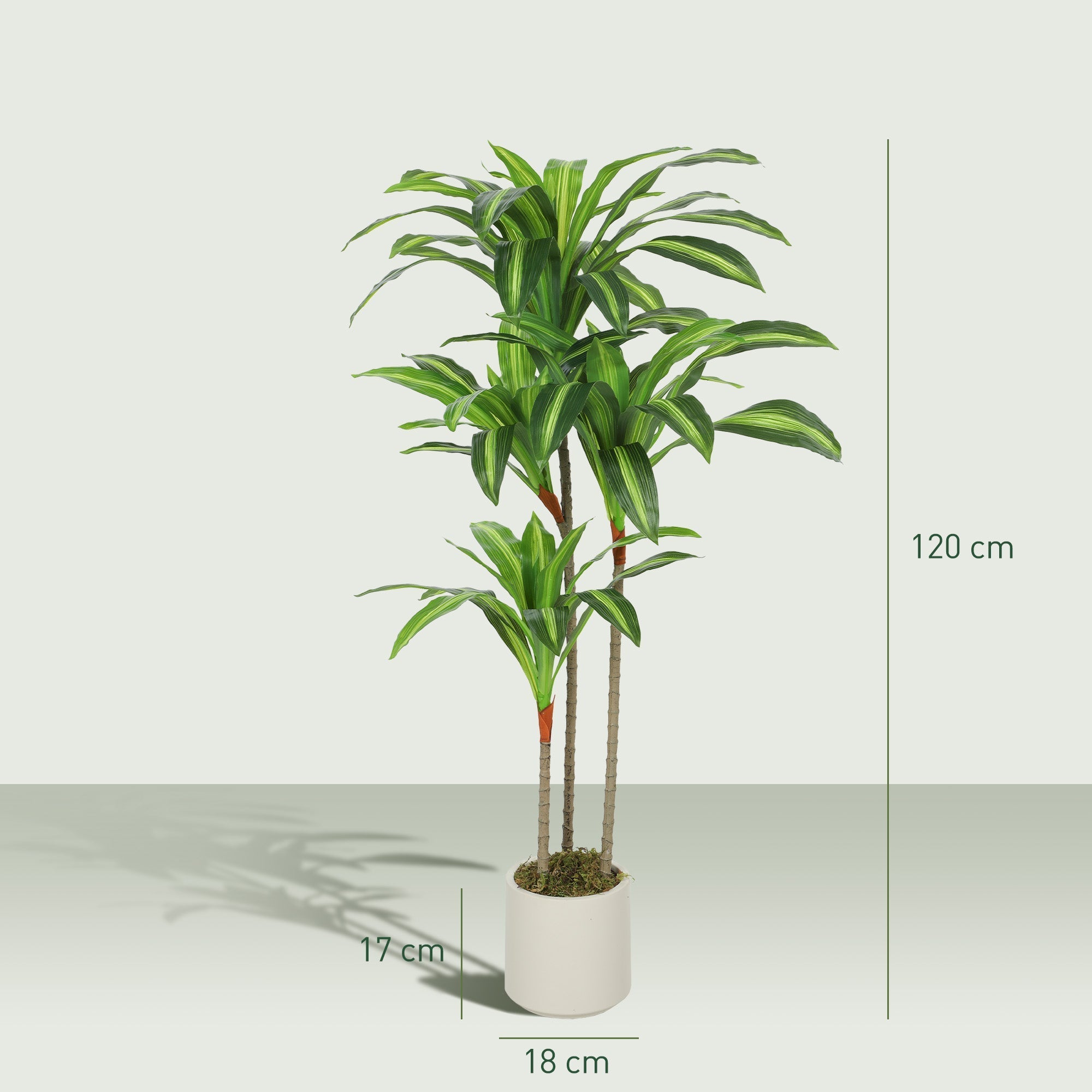 Tall green and yellow variegated artificial dracaena tree with bendable trunks in a white ceramic pot by homcom