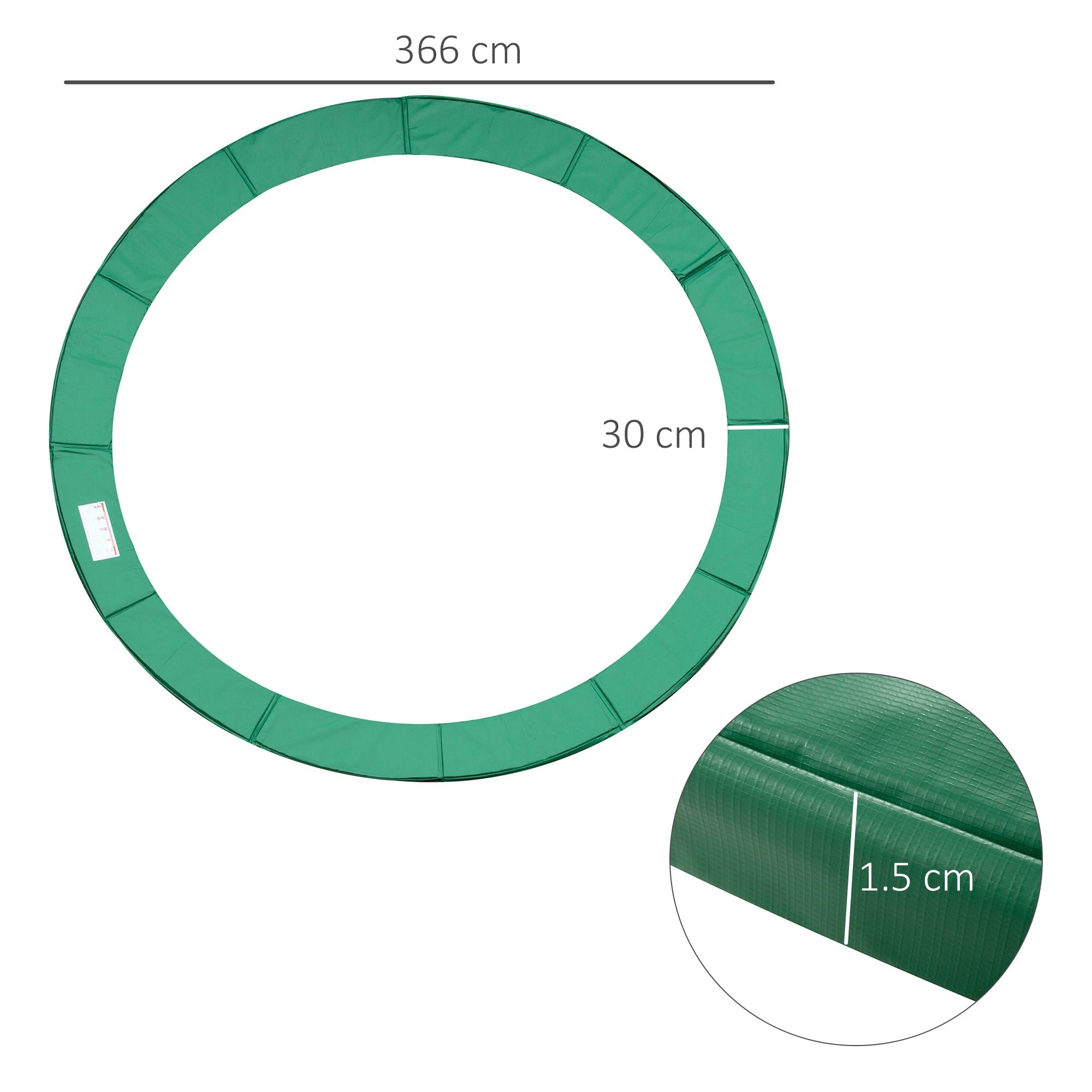 Green homcom 12ft trampoline pad with thick foam safety pad and 30cm inner circle covers metal springs safe bounce