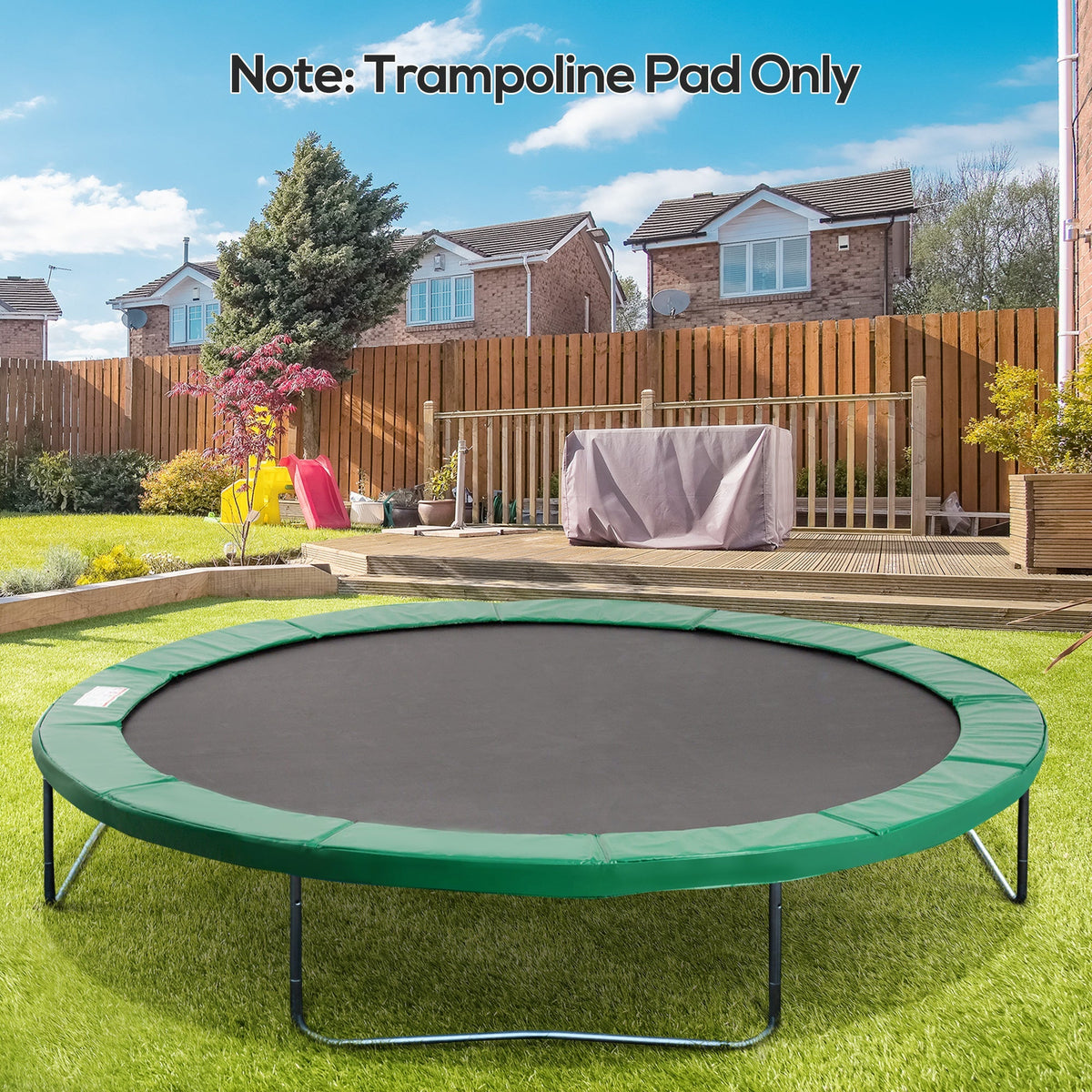 Green homcom 12ft replacement trampoline pad with thick foam safety pad, metal springs cover, and black jumping surface