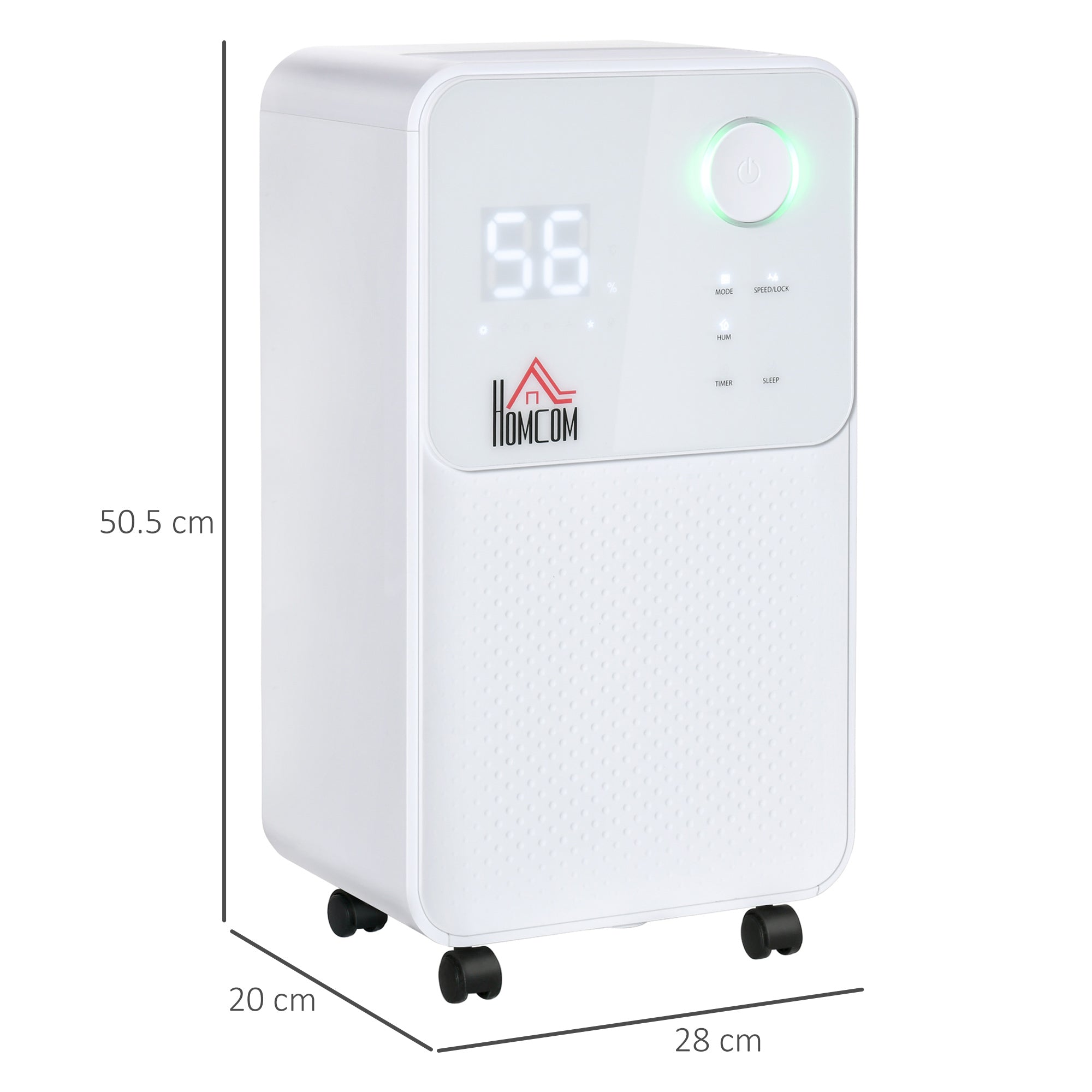 White homcom 12l/day dehumidifier with digital display green power indicator high speed 38db operation 8-12m² use