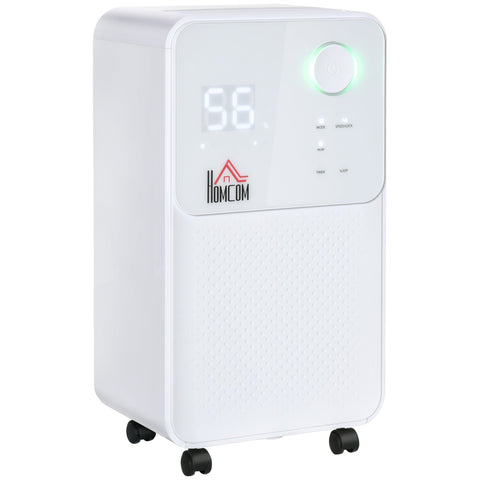 White homcom 12l/day dehumidifier with digital display 56 power button and black caster wheels for 8-12m² rooms