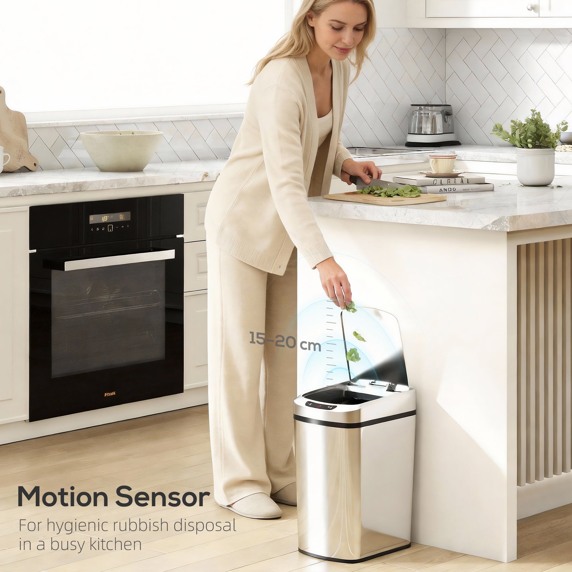 HOMCOM 12L sensor bin with fingerprint resistant silver stainless steel and automatic infrared sensing lid