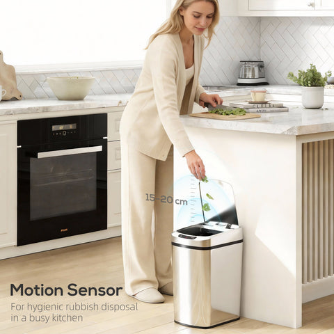 HOMCOM 12L sensor bin with fingerprint resistant silver stainless steel and automatic infrared sensing lid