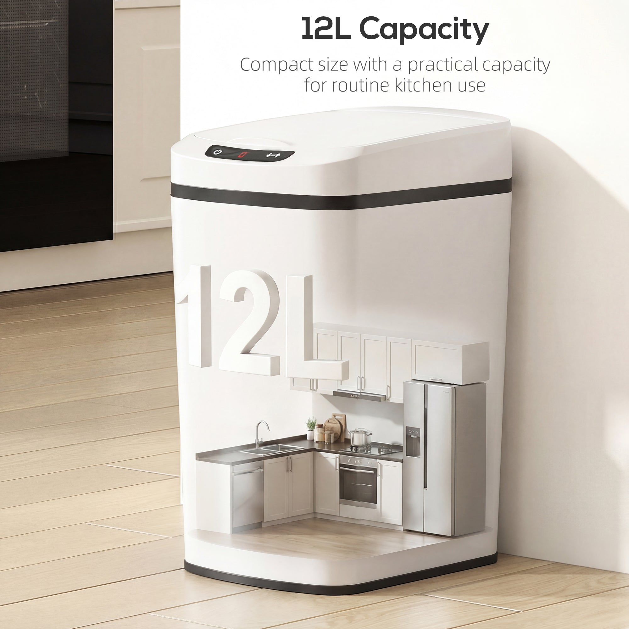 White homcom 12l sensor bin with fingerprint resistant stainless steel and infrared sensing touchless lid