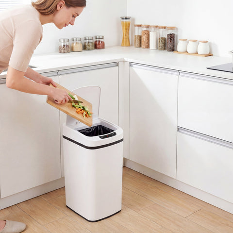 White homcom 12l sensor bin with automatic infrared sensing lid and fingerprint resistant stainless steel trim