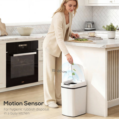 White homcom 12l sensor bin with fingerprint resistant stainless steel and infrared sensing for touchless use