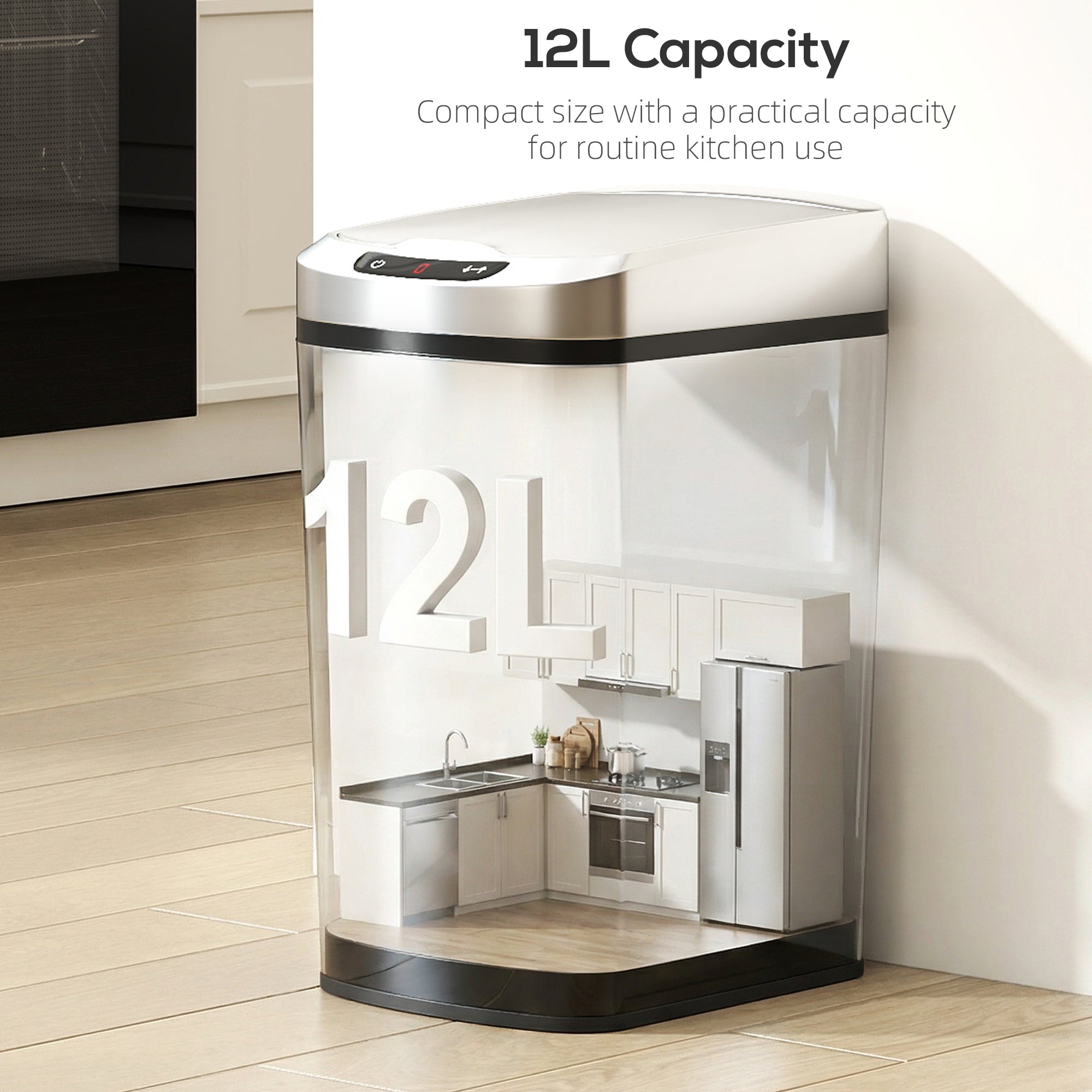 A sleek 12l homcom sensor bin with silver fingerprint resistant stainless steel lid and manual touch button controls