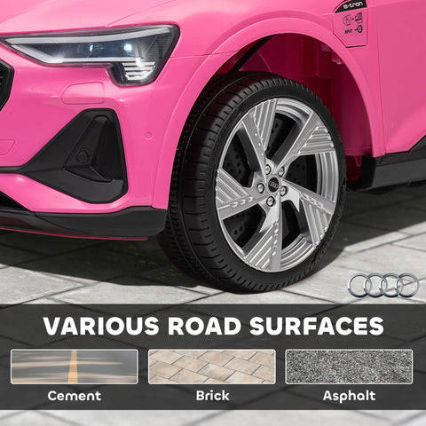Pink audi e-tron kids electric ride on with remote control silver alloy wheels and card slot for music and lights