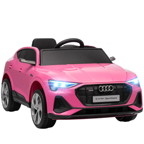 Pink HOMCOM 12V kids electric ride on audi e-tron with remote control, card slot, music, lights, and suspension wheels