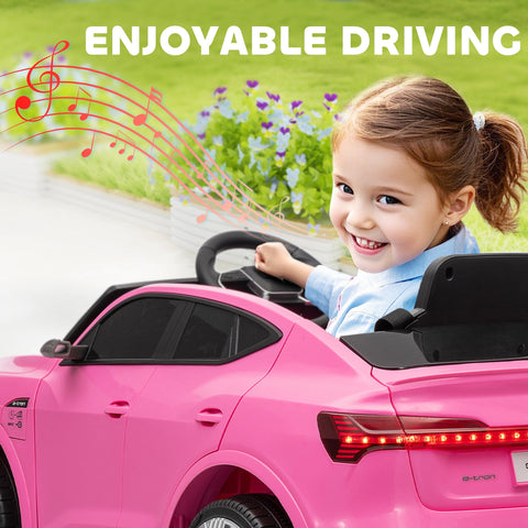 Pink HOMCOM 12V electric ride on car for kids with remote control red led lights black accents and suspension wheels
