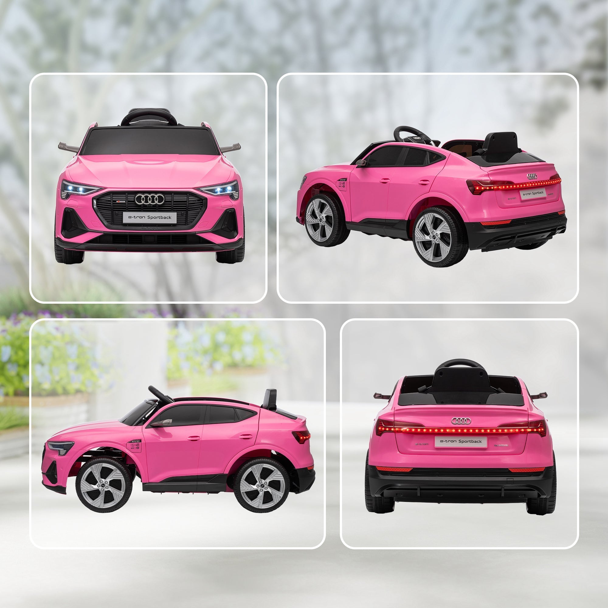 Pink audi e-tron sportback kids electric ride with remote control card slot music lights and suspension wheels