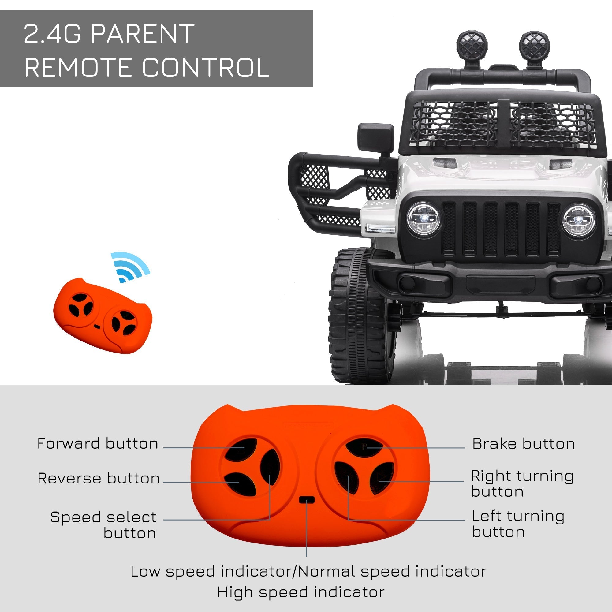 Orange owl shaped remote control for homcom 12v kids electric ride on car with extra wide tyres and seat belt