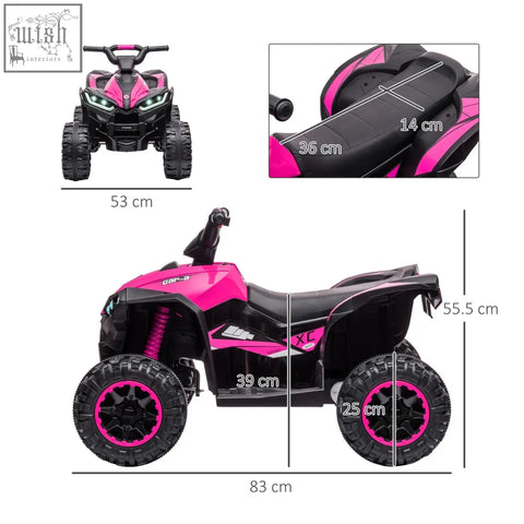 Homcom 12v ride pink electric quad bike for kids with led headlights and textured tyres for ages 3-5 years