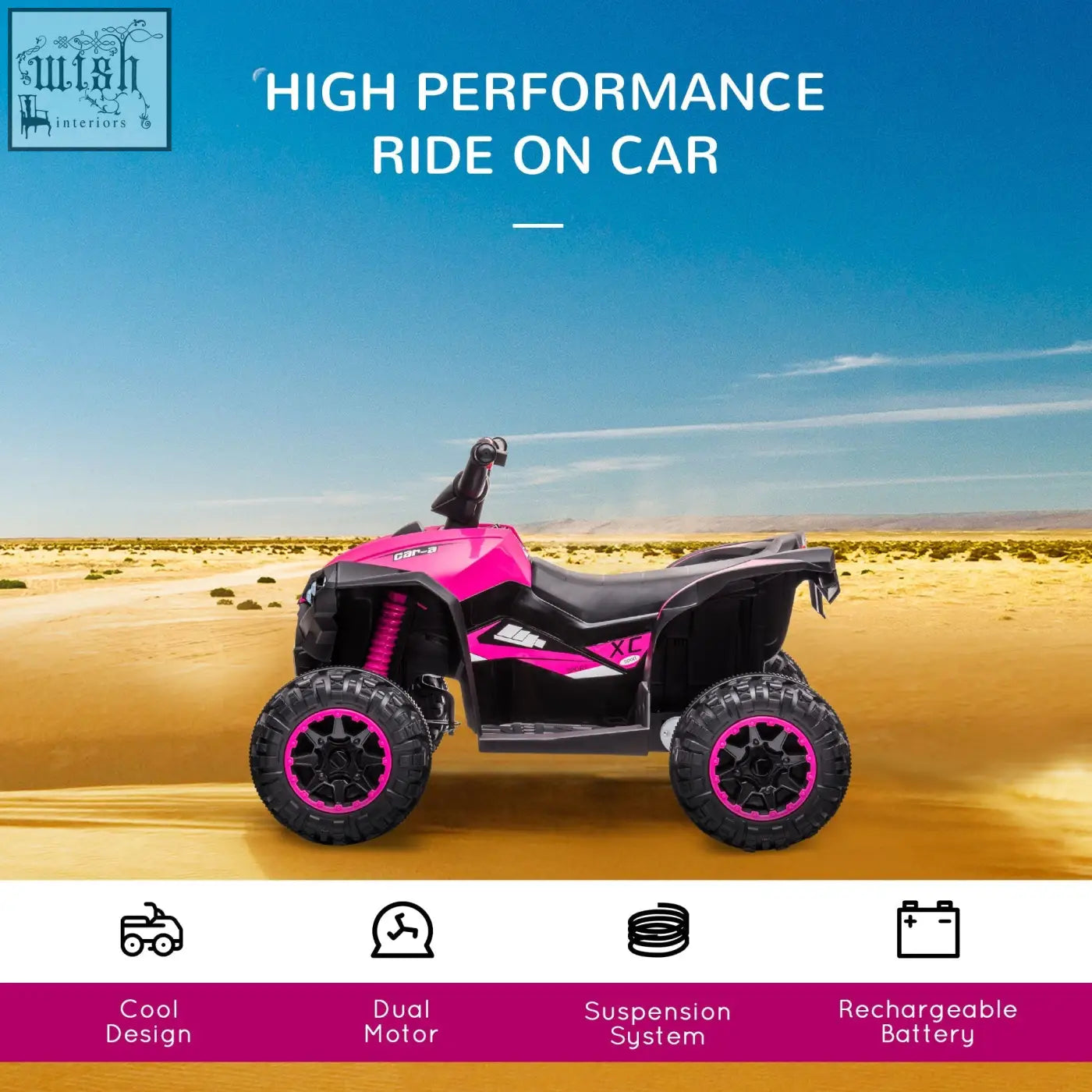 Pink and black homcom 12v ride-on quad bike with led headlights textured tyres and vibrant pink rims for kids aged 3-5 years