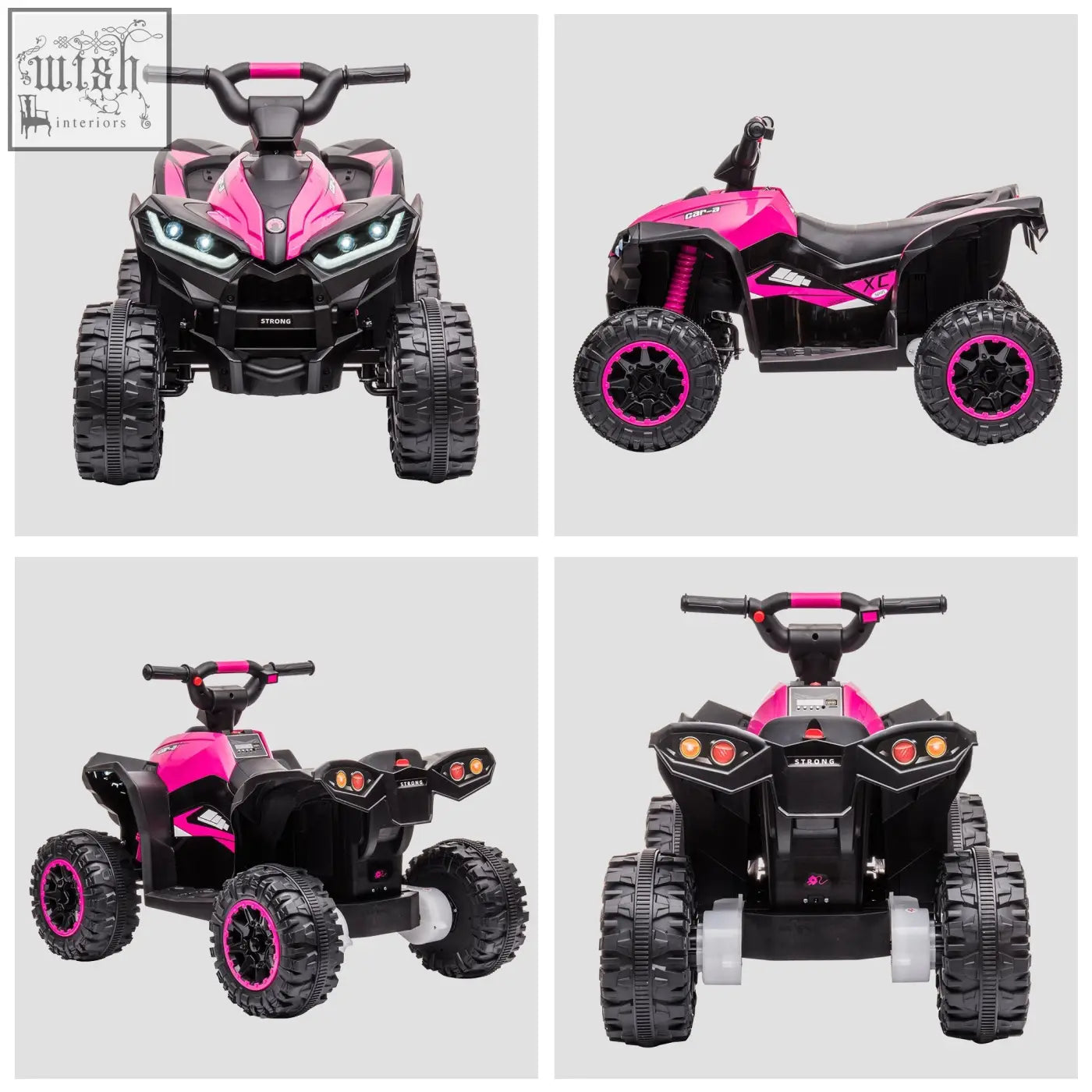 Pink and black homcom 12v ride kids electric atv with rugged textured tyres and bright led headlights for ages 3-5 years