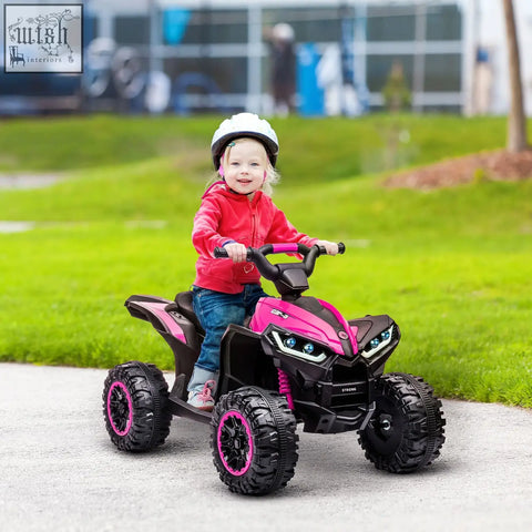 Homcom 12v ride kids quad bike with led headlights textured tyres bright pink rims for ages 3-5 years