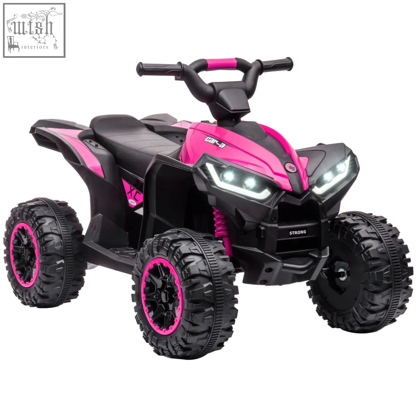 Pink and black homcom 12v ride kids electric atv with led headlights textured tyres and sporty design for ages 3-5 years