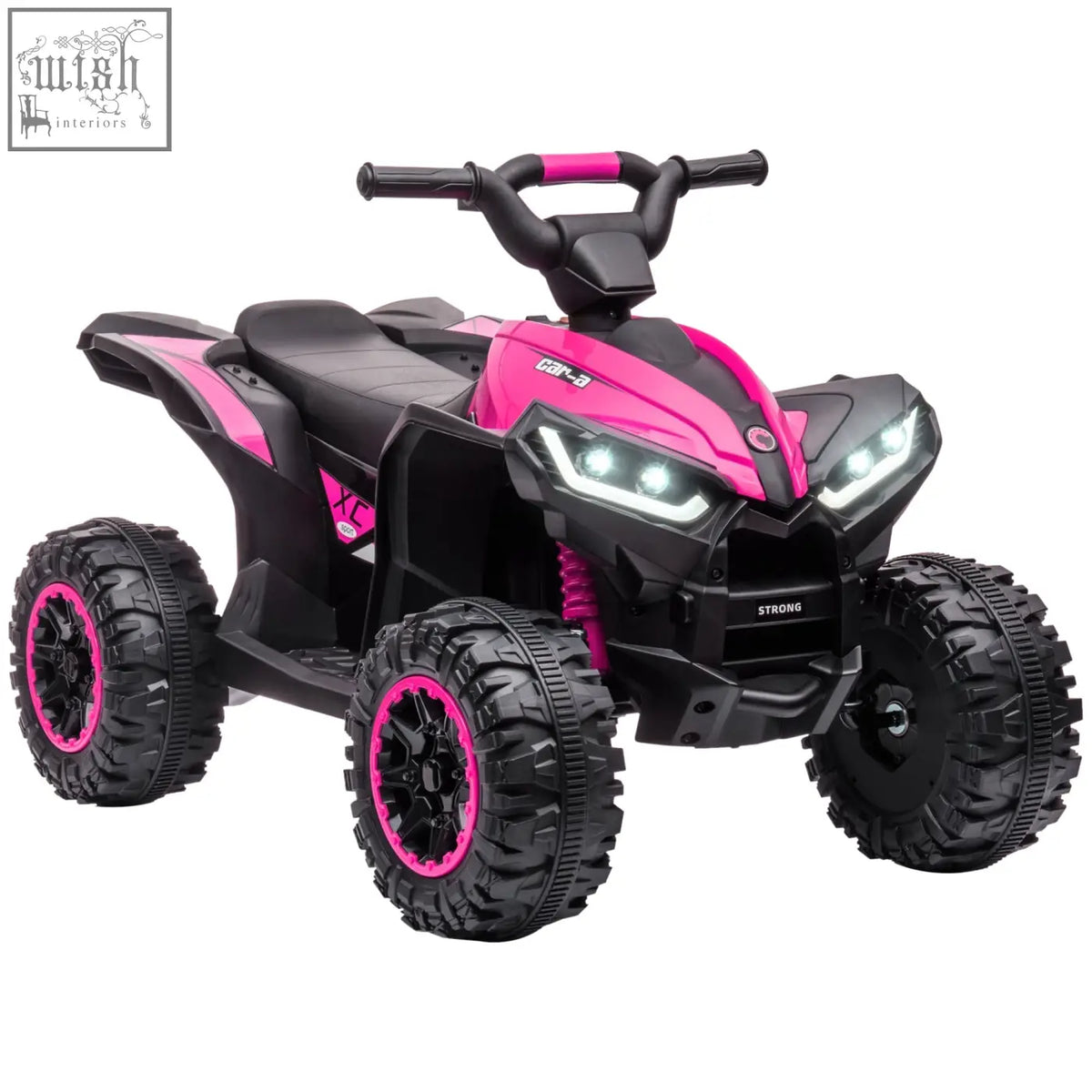 Pink and black homcom 12v ride kids electric atv with led headlights textured tyres and sporty design for ages 3-5 years