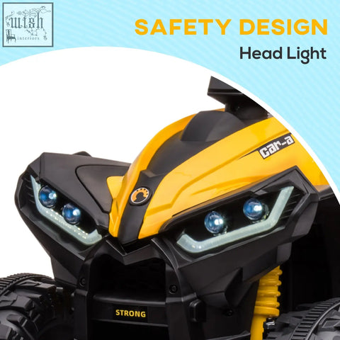 Yellow homcom kids electric atv with led headlights and textured tyres for ages 3 plus years with music and horn