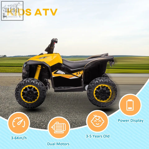 Homcom kids yellow and black electric atv with led headlights and textured tyres designed for ages 3 plus years