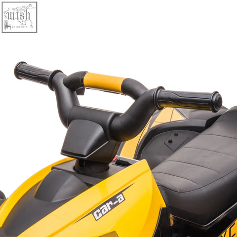 Yellow and black homcom kids 12v ride-on quad bike with led headlights and textured tyres for ages 3 plus years