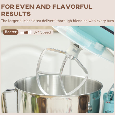 Silver stainless steel beater attachment for homcom 1300w blue stand mixer with dough hook accessory