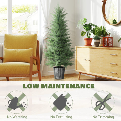 Tall artificial cypress tree with dense green foliage in a textured gray pot perfect fake plants for indoor outdoor decor
