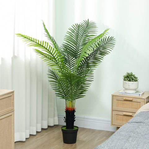 Tall artificial areca palm tree with 12 vibrant green pe leaves and black pot for home office decor