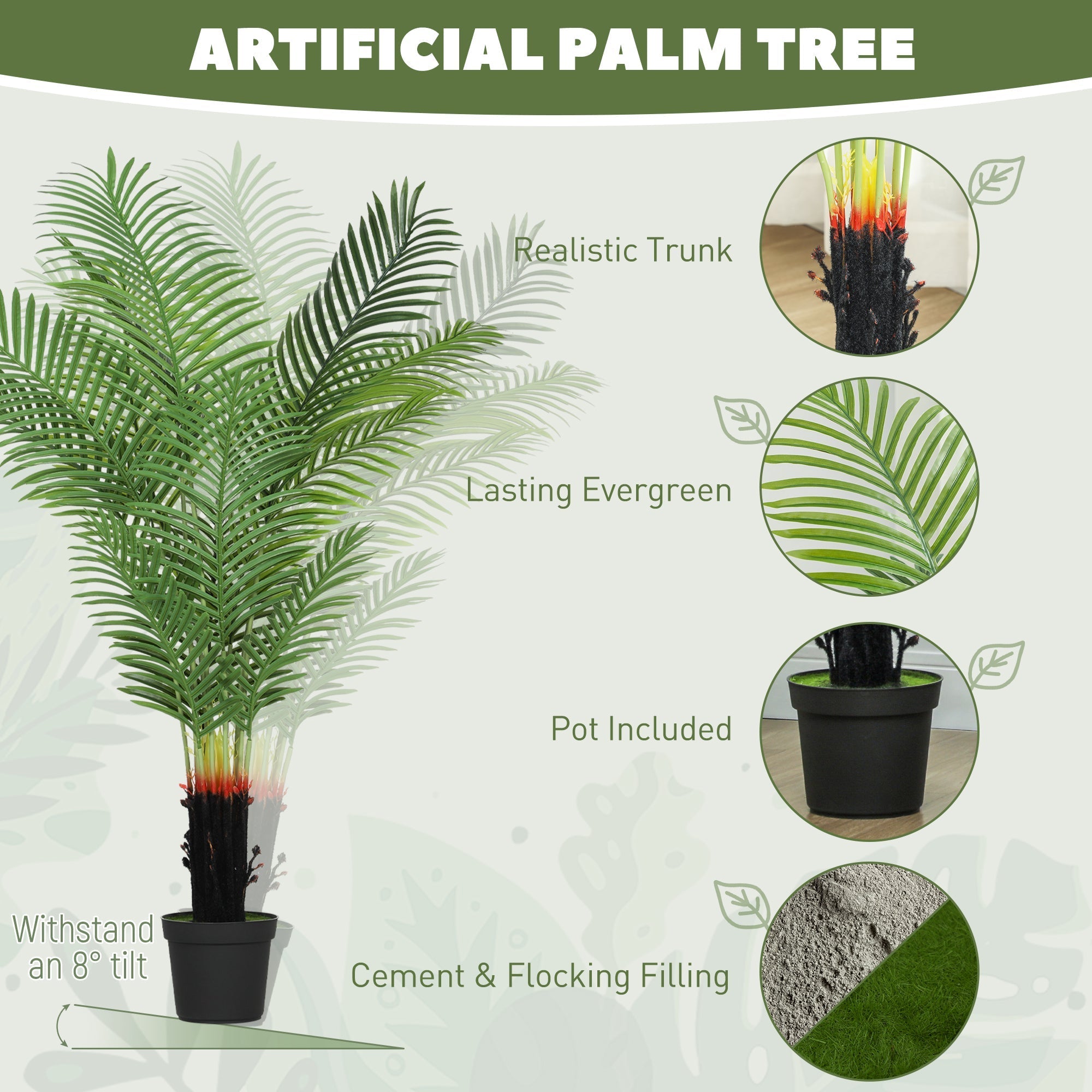 Green artificial areca palm tree in black pot with realistic trunk and 12 pe leaves for home office decor