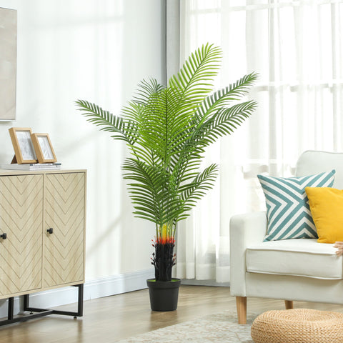Tall green artificial areca palm tree with 12 detailed pe leaves in black pot for home office decor