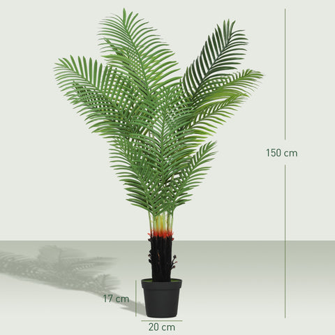 150 cm artificial areca palm with 12 lush green PE leaves in black pot and red-orange gradient trunk base for decor