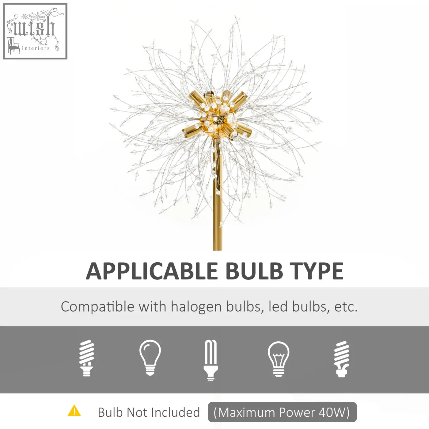 Gold-colored dandelion floor lamp with delicate wire petals, marble base, and convenient foot switch by homcom
