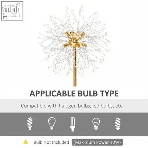Gold-colored dandelion floor lamp with delicate wire petals, marble base, and convenient foot switch by homcom