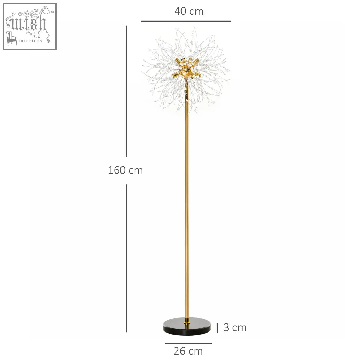 Modern homcom floor lamp with gold stem black marble base and silver dandelion top with convenient foot switch