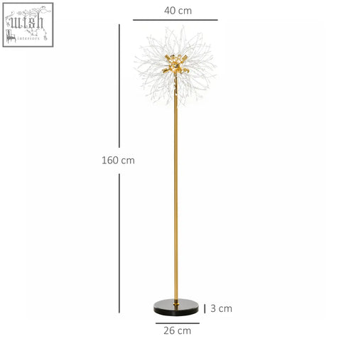 Modern homcom floor lamp with gold stem black marble base and silver dandelion top with convenient foot switch