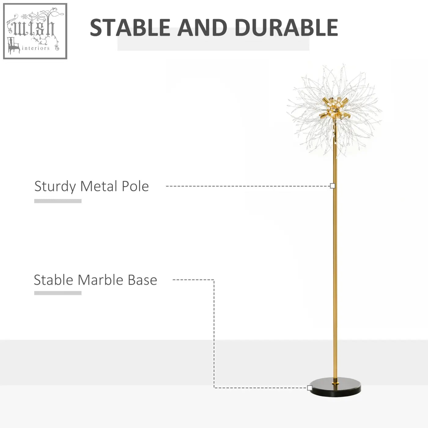 Gold-toned homcom dandelion floor lamp with sturdy metal pole marble base and convenient foot switch for easy use