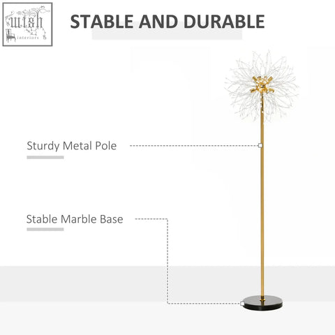 Gold-toned homcom dandelion floor lamp with sturdy metal pole marble base and convenient foot switch for easy use
