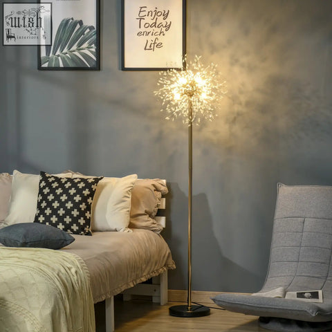 Golden filament homcom dandelion floor lamp with slender metallic pole black marble base and foot switch