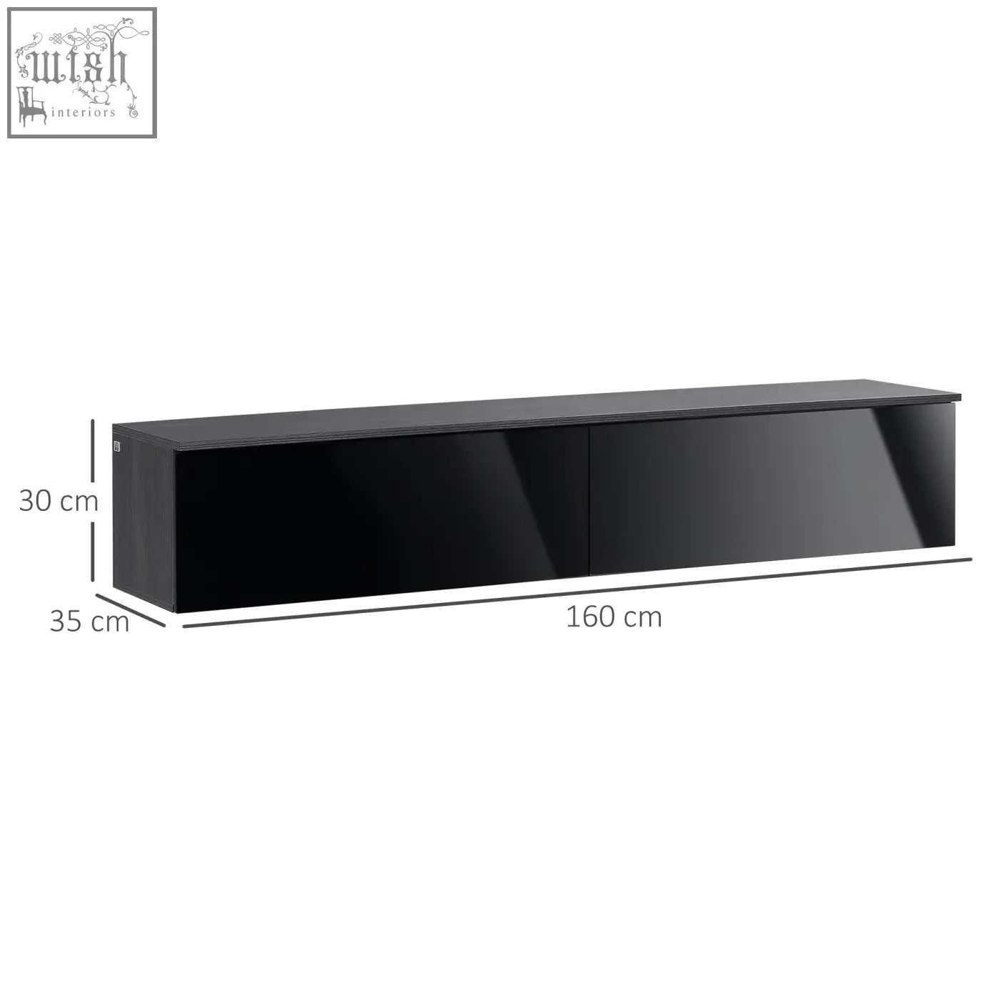 Black glossy finish tv console with two doors high gloss particle board structure for wall mounted tvs up to 70 inches