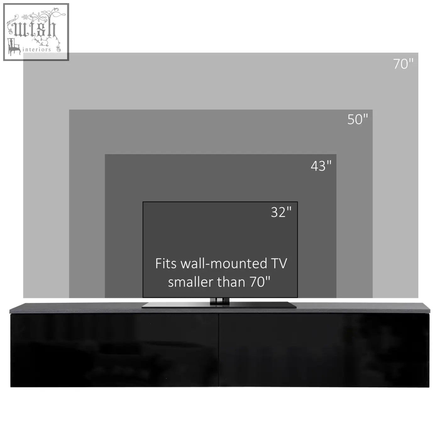 Black high gloss particle board tv stand with storage cupboards for wall mounted tvs under 70 inches from homcom