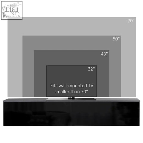 Black high gloss particle board tv stand with storage cupboards for wall mounted tvs under 70 inches from homcom