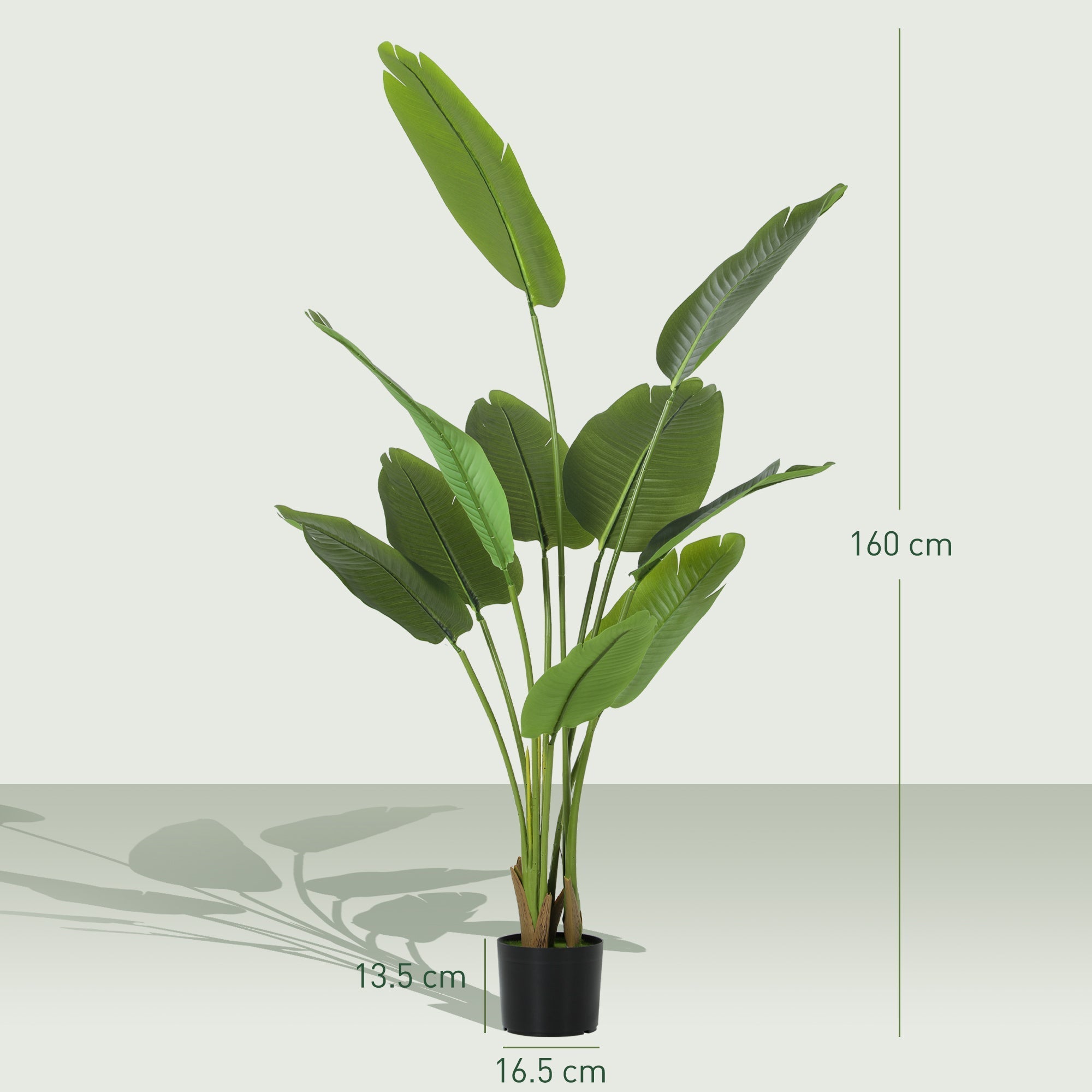 Homcom 160cm tall artificial bird of paradise plant with lush peva leaves and flocked soil in black pot for home decor
