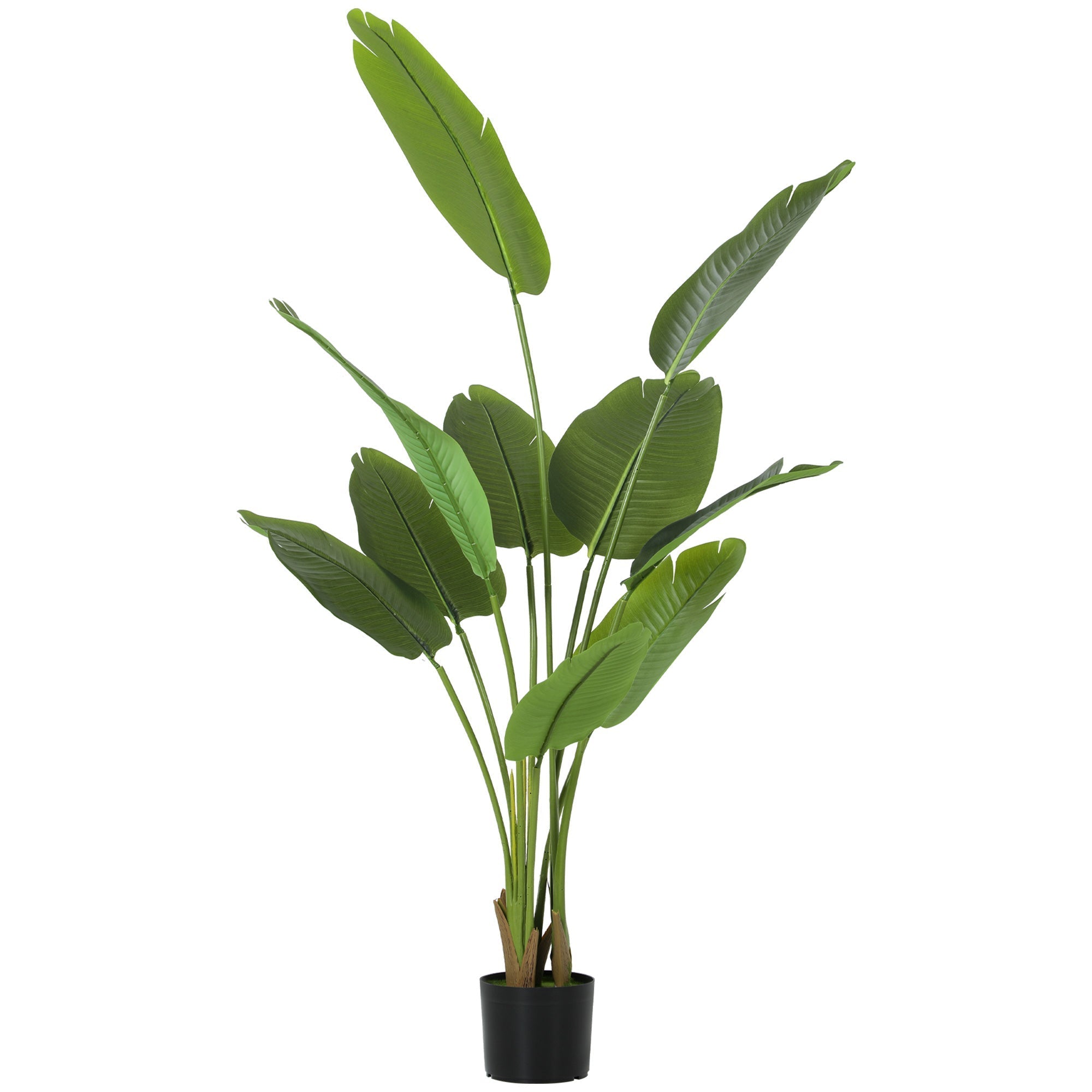 A lush 160cm tall artificial bird of paradise plant with peva leaves and flocked soil in a black pot for home decor