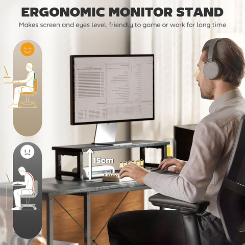 HOMCOM 168cm Reversible L Shaped Desk, Industrial Corner Computer Desk with Adjustable Shelf and Storage Bag, 240cm 2 Person Desk with Monitor Stand, Black